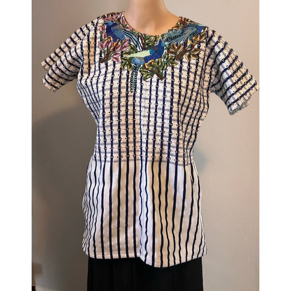 VTG Guatemalan Handwoven Huipil Embroidered Bird Blouse